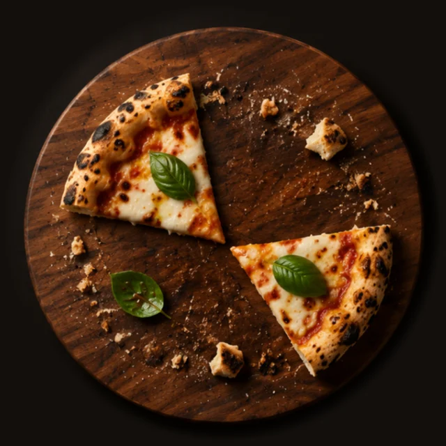 Only two slices left and crumbs on the board